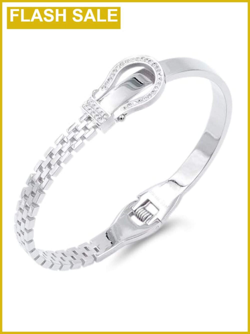 Stainless Steel Hinged Bangle Bracelet with Cubic Zirconia CZ Stones